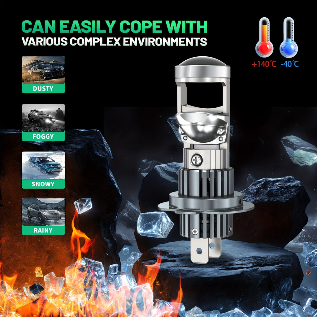 2-Pack H7 H4 LED Projector Mini Bulbs, Compatible with Canbus System, for H11, 9005 (HB3), 9006 (HB4) Car Turbo Headlights and Motorcycles, 12V, Easy Plug-and-Play Installation, No Battery Included