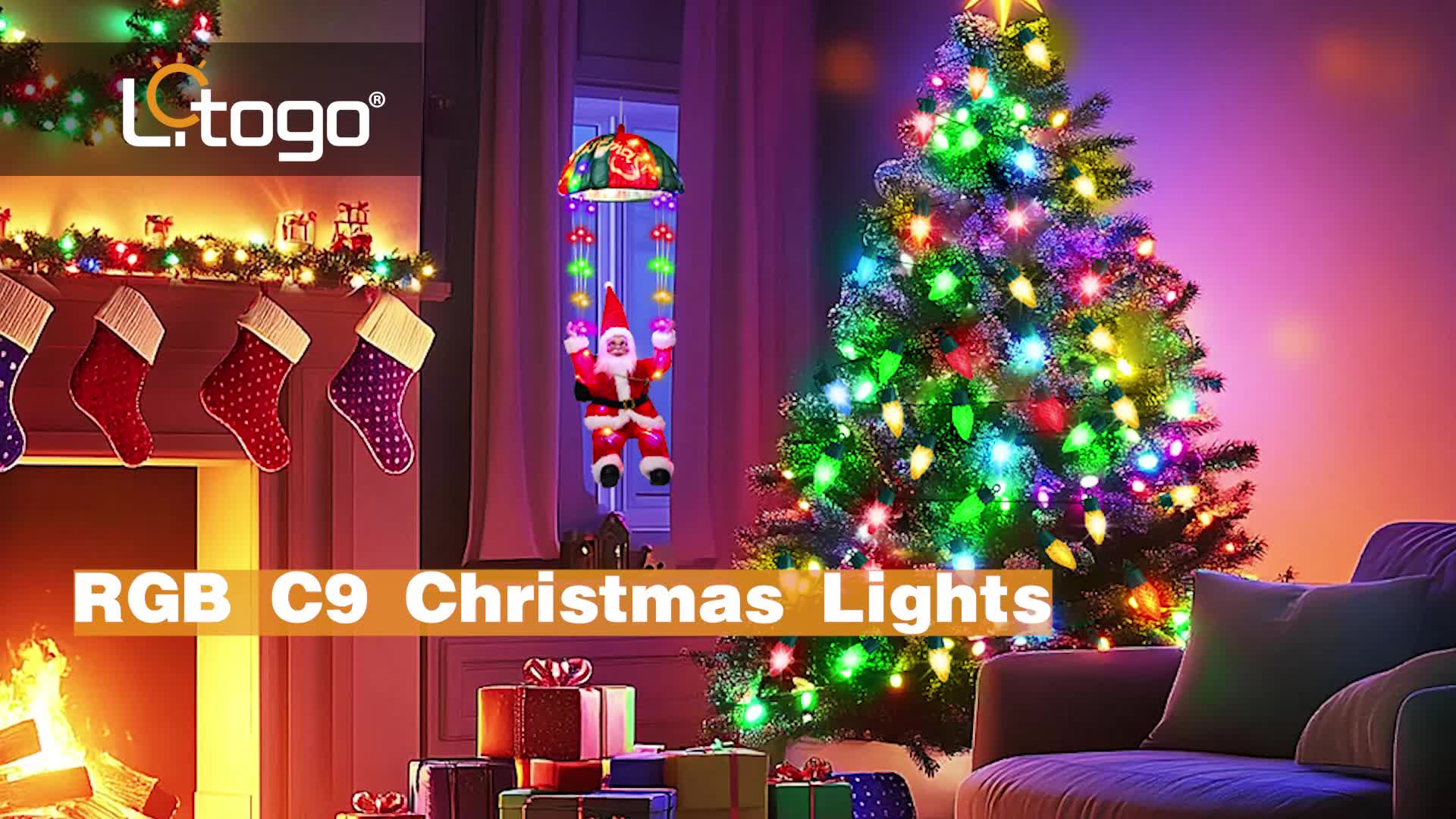 户外圣诞灯 - 84FT 50 LED RGB 颜色变换可连接灯串，专为圣诞装饰/节日装饰而设，非常适合户外节日树和庭院装饰