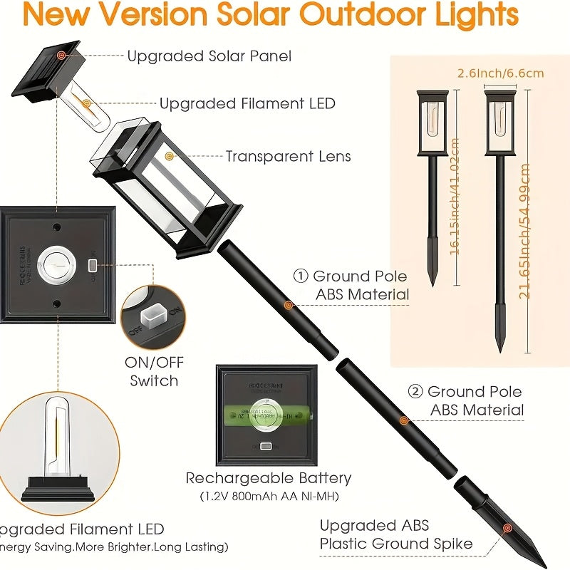 8 Pack Solar Lawn Light Outdoor Courtyard Light, Square Vintage LED Landscape Light, Household Ground Insert Villa Garden Decorative Light, Modern Simple Design, Light Sensor Auto Illumination, IP44 Protection Rating, Warm Yellow Light