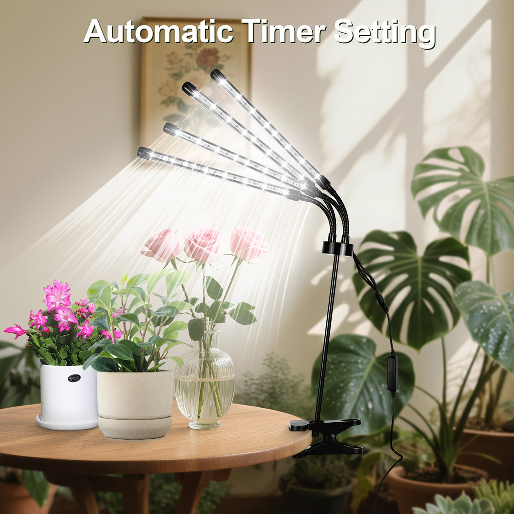 4-Head LED Indoor Plant Grow Light, Timing Design, Multifunctional Adjustable Lighting for Indoor Plants, 3 Modes Switch, Promotes Healthy Plant Growth, Suitable for Greenhouse, Nursery, Home Gardening and Garden, Local Warehouse Shipping