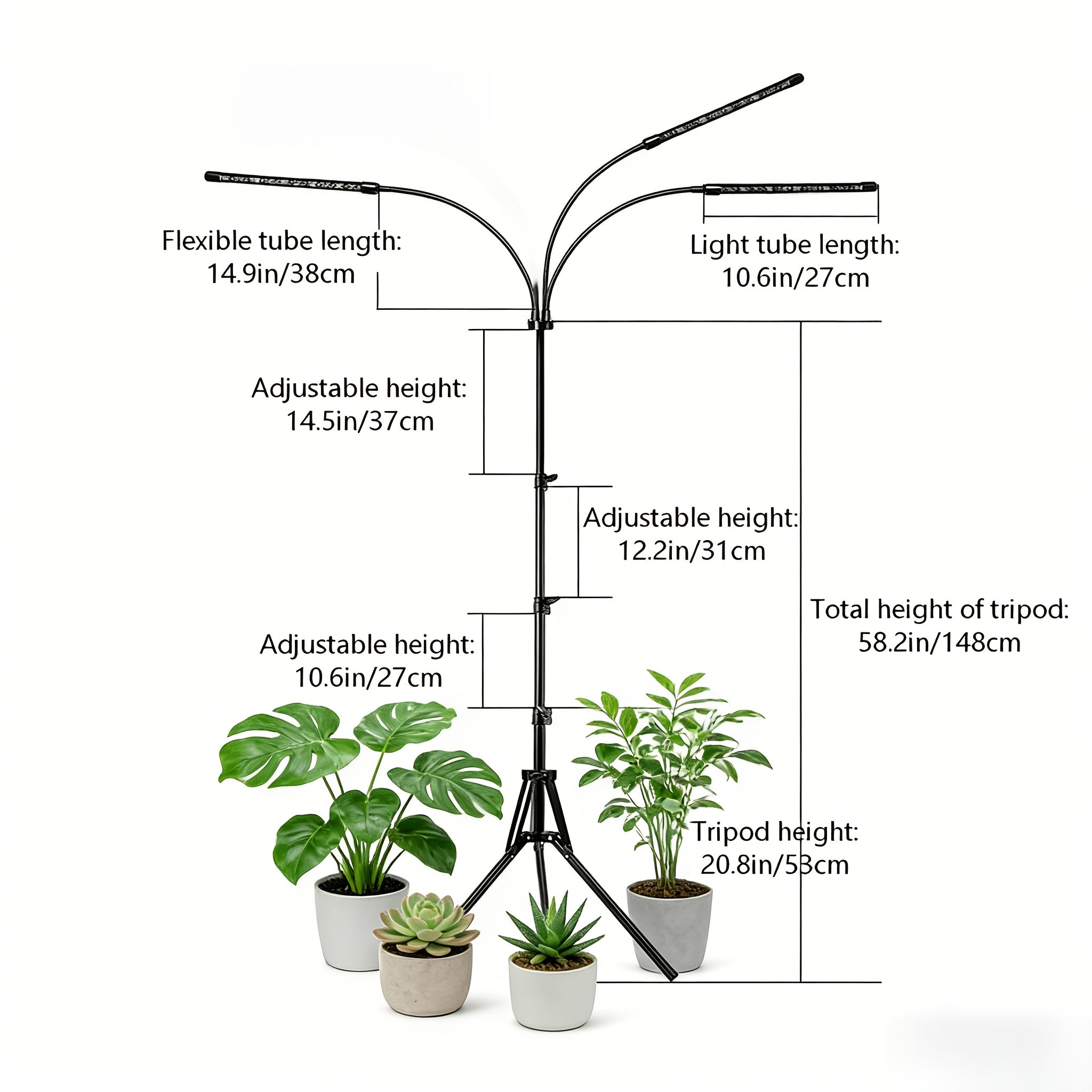 Single Head Plant Grow Light, Full Spectrum LED, Multiple Timing Modes, Red Blue White Light Optional, 20%-100% Dimmable Brightness, Perfect for Small Indoor Plants & Mini Bonsai