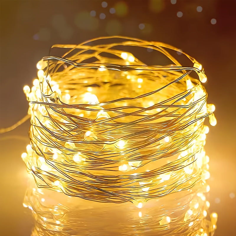 神智科技 LED 铜线灯 - 暖白光，提供 393.7 英寸/787.4 英寸长度，带电池盒，易于开/关开关，可弯曲、扭曲和塑形成各种设计，非常适合房间和家居装饰