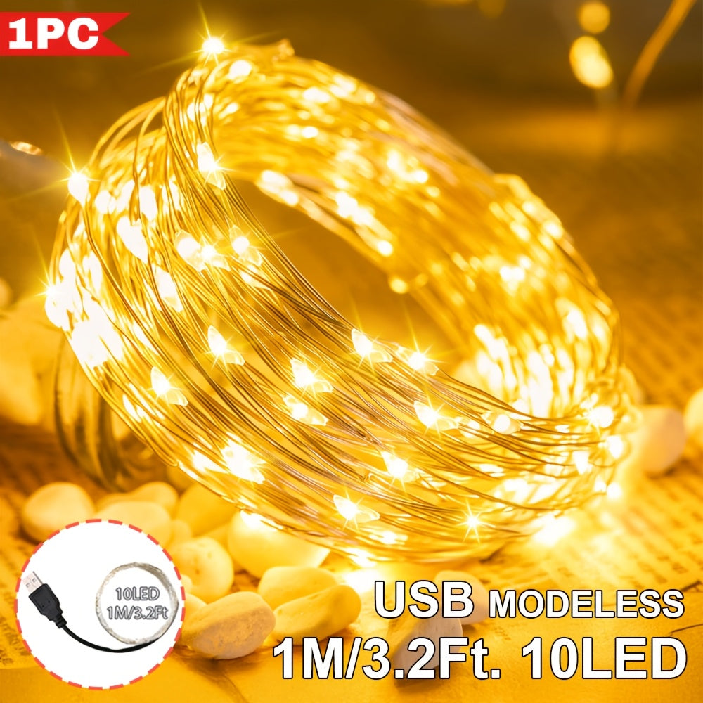 USB仙女灯串，300/200/100/50颗LED，暖白色铜线灯串，适用于卧室、家居、DIY装饰、圣诞节、婚礼装饰