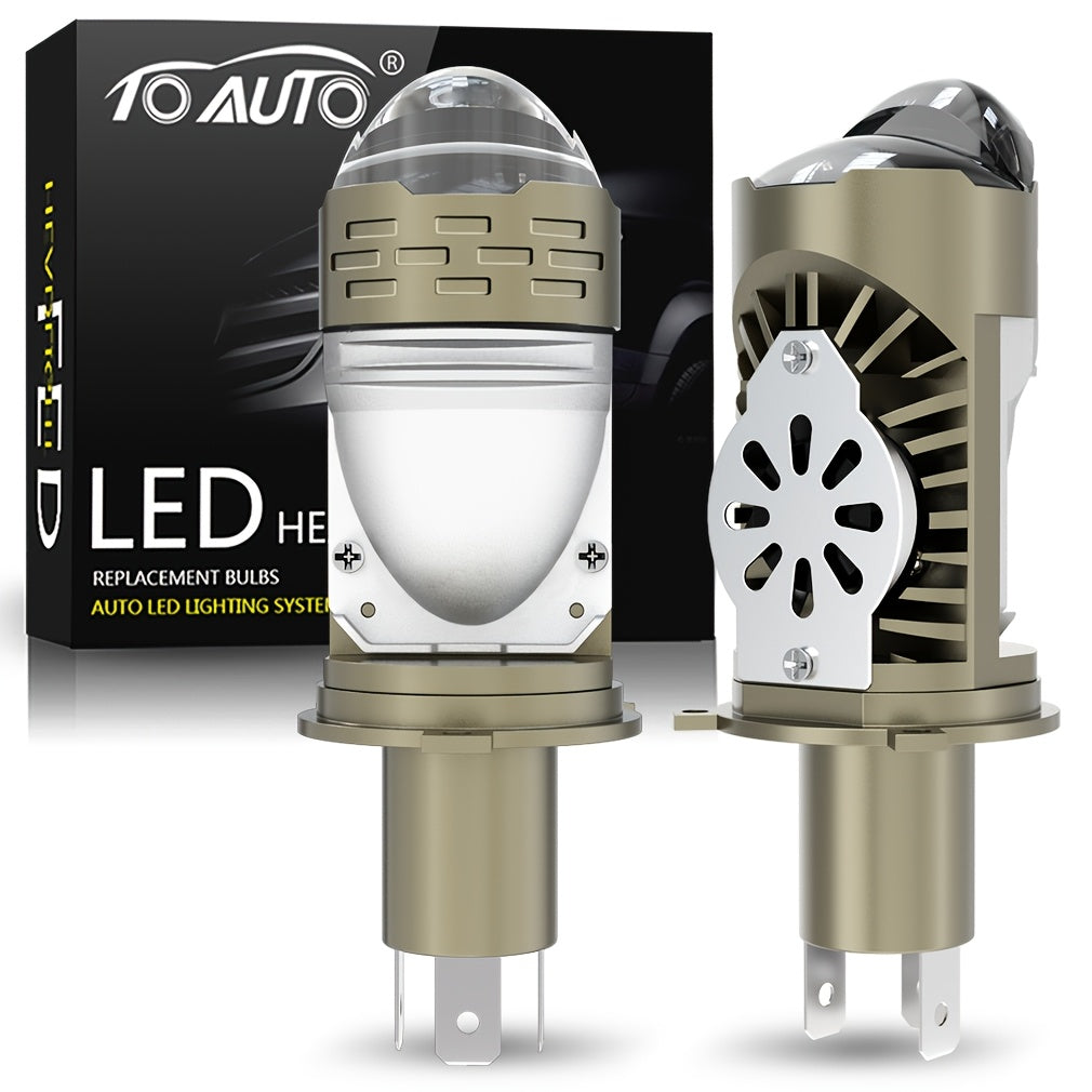 2-Pack, 90W, 28000 Lumens New LED Projector Lens Headlight, Easy to Install, with H4/9003/HB2 Connector, 3570 CSP Technology and Canbus Compatibility, for Cars and Motorcycles, with Dual High/Low Beam Function