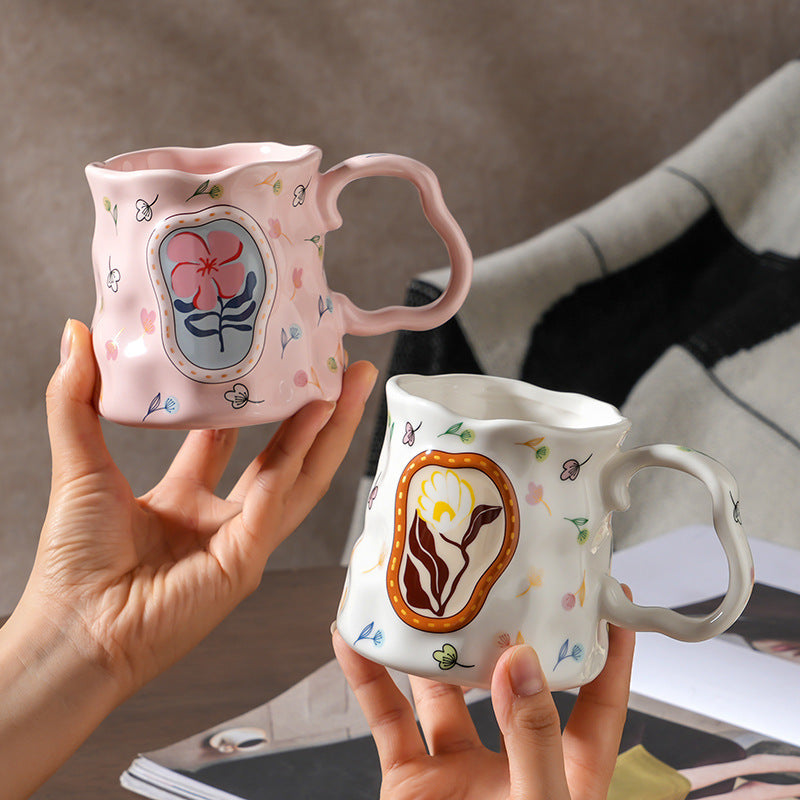 Dreamy Flower Cluster Handmade Ceramic Cup – Exquisite Water Cup with Artistic Design, Ideal Gift for Breakfast or Coffee