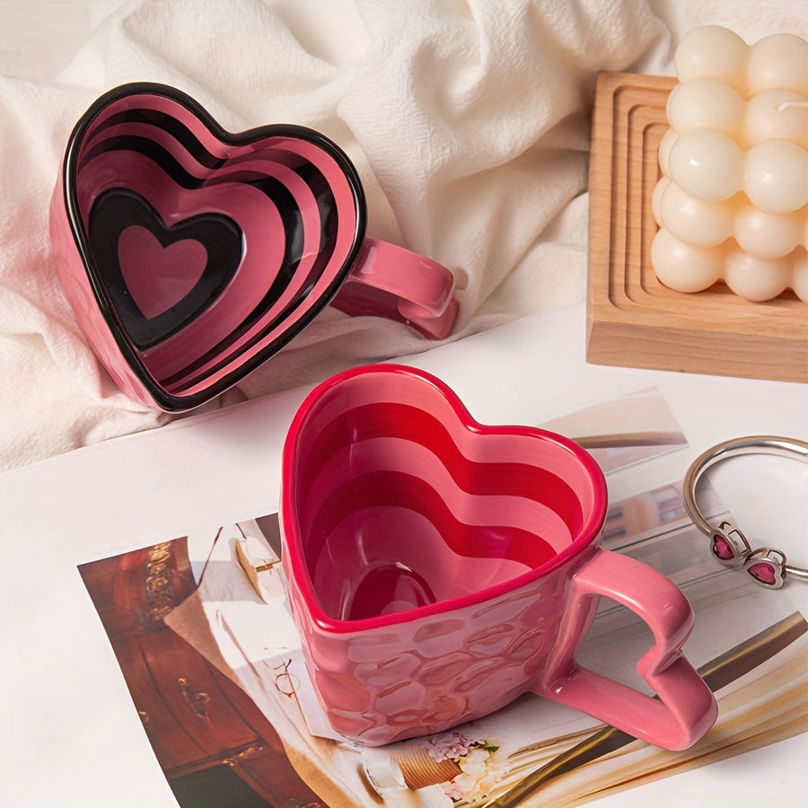 1 Red Heart-Shaped Ceramic Mug, Creative & Cute Coffee Cup, Suitable for Home & Office Use
