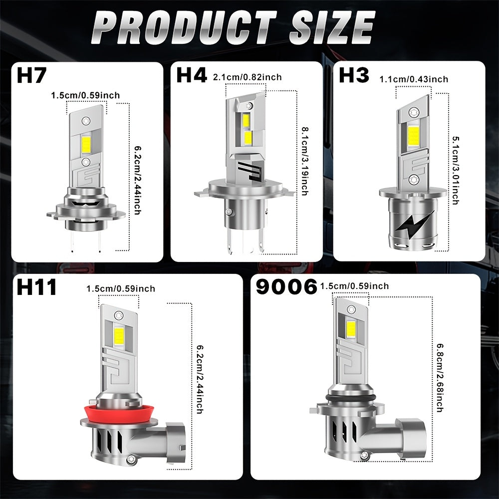 Carlitek 2个H7 H4 H3 H11 9006 LED车头灯泡 6500K,7035芯片,12V,即插即用,散热风扇,汽车照明升级,汽车爱好者