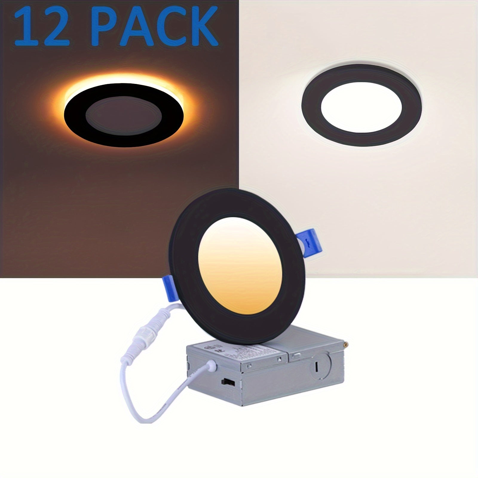 12-LED gimlet light - 3-inch recessed, dimmable, with night light mode, adjustable color temperature (2700K-5000K), 6W, 120V, ETL certified, selectable, 2700K/3000K/3500K/4000K