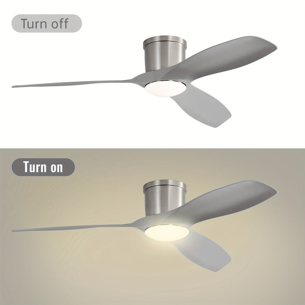 Sofucor New 52" Silver Elegant Smart Ceiling Fan, 18W Light, 3 ABS Blades, White Shade, Ultra Quiet 6-Speed DC Motor, Energy Saving LED, for All Environments