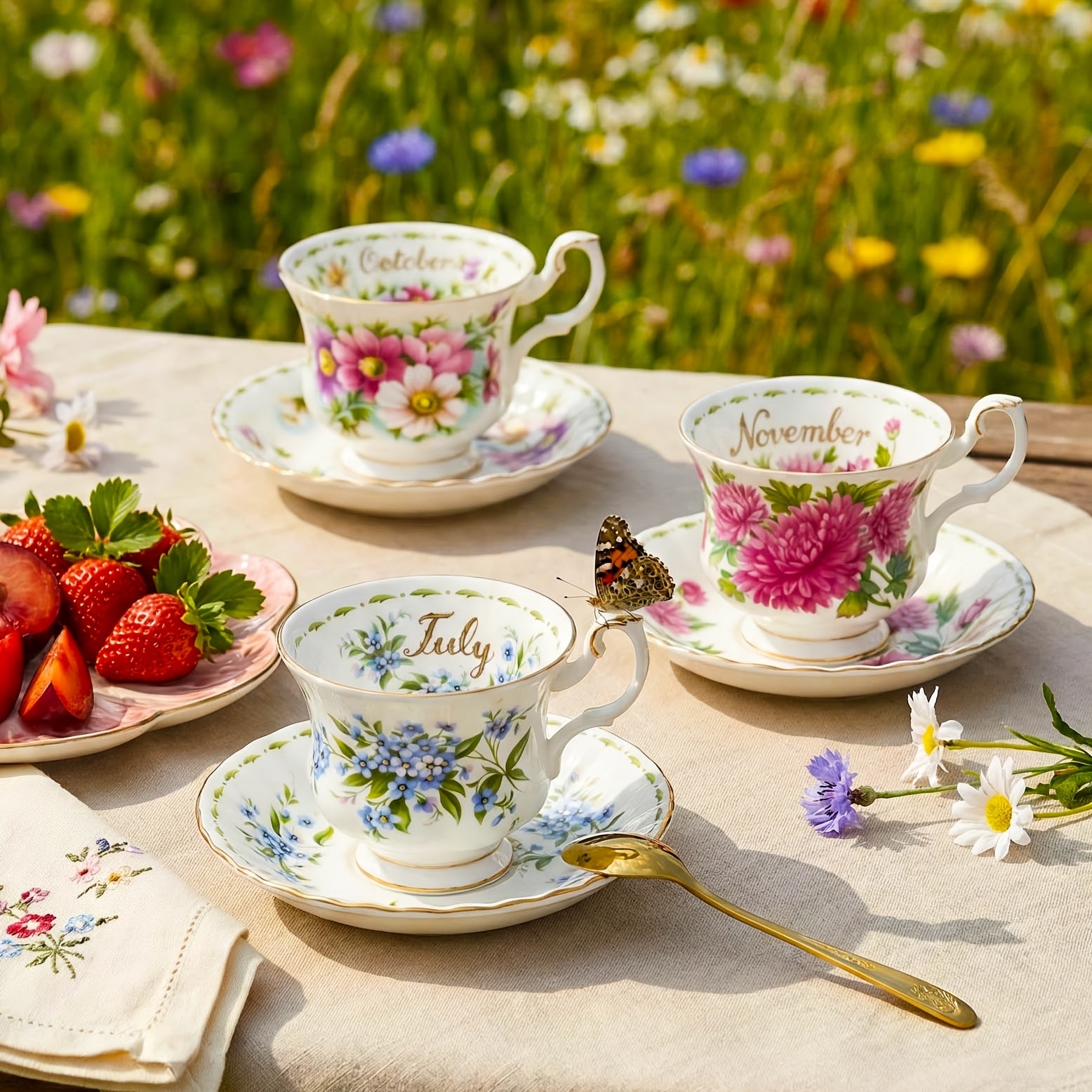 1pc Elegant Twelve Months Flower Tea Cup & Saucer, 6oz Vintage Bone China Coffee Cup & Saucer, Easy to Clean – Perfect for Afternoon Tea Parties, Birthday Parties, Birthday Gifts, Valentine‘s Day Gifts
