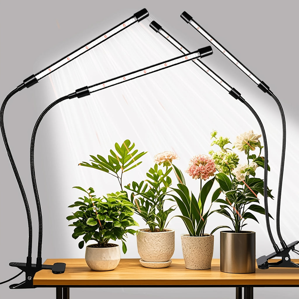 2-Head Full Spectrum LED Grow Light, USB Clip-On 5V Indoor Greenhouse Grow Lamp, Dimmable 3/9/12H Timer, Ideal for Seedlings Flowers Houseplants, Valentine's Day Gift