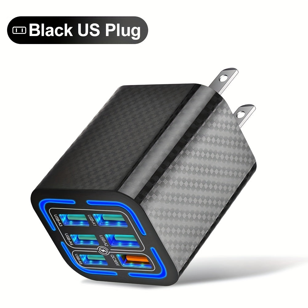 6 Ports USB Charger QC Fast Charging US Plug with 39.37inch USB to Type-C Cable, Fast Charger Power Adapter for iPhone 17, for Xiaomi, for Samsung Wall Charger- Ideal for Home And Travel, Multidevice Charging, Home Charging Station, Compact Design