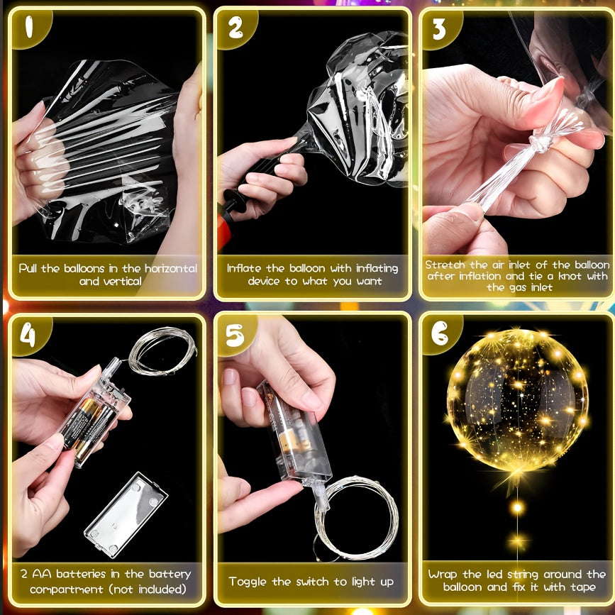 20pcs（10个气球+10个LED灯线）Bobo 气球带 LED 灯透明发光气球球用于婚礼生日装饰、毕业派个装饰，派个用品，适合婚礼、订婚、圣诞节、新年和情人节 - 电池供电 AA（不包含电池）