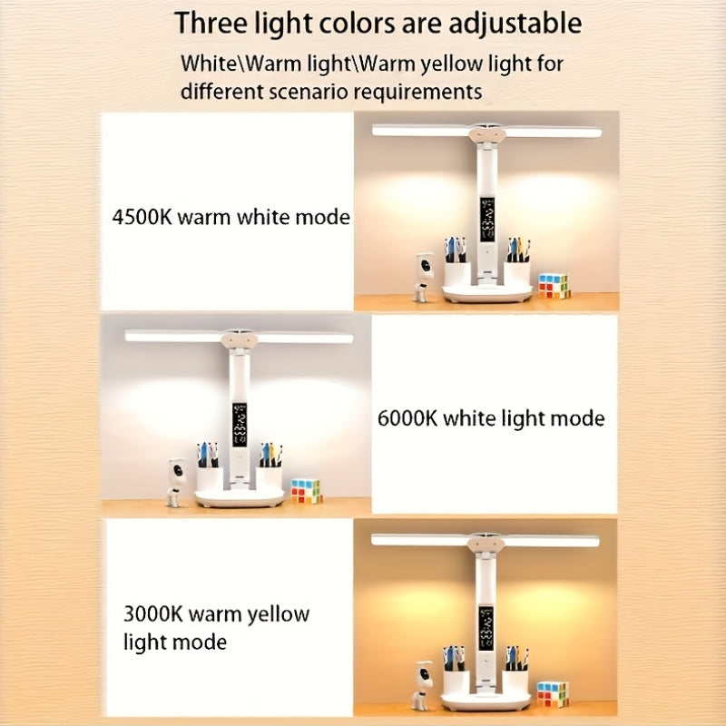 Smart dual-head LED light, USB dual-head pen holder lamp, art decorative light, smart desk lamp, suitable for dormitory, bedroom, living room, home office desk lamp, reading light, night light, table lamp and lighting fixture