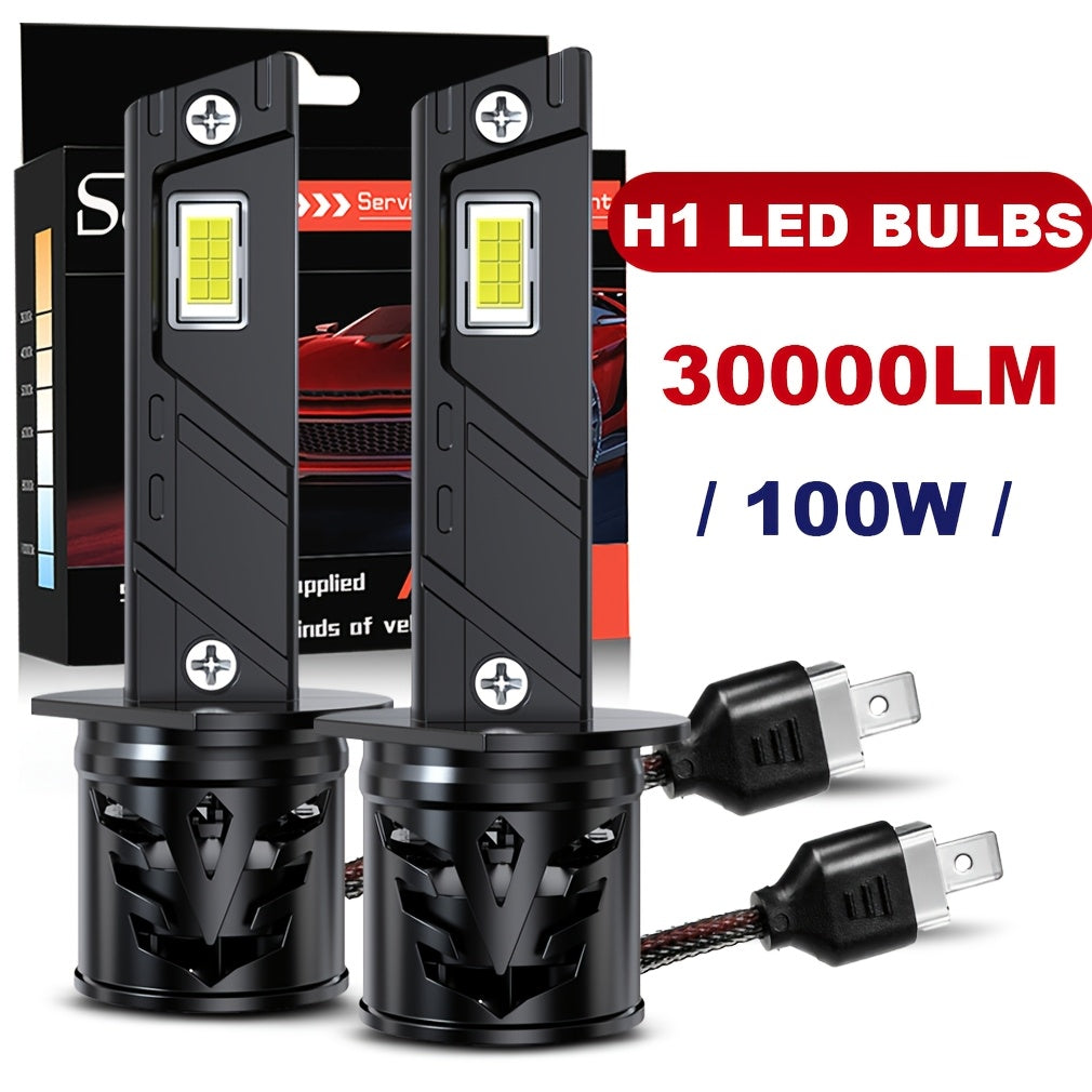 S&D 2Pcs 100W H1 LED Headlight Bulbs 30000LM Super Bright, No Battery H1 Fog Light 6500K White H1 LED Car Headlight Turbo Light High/Low Beam Bulb Car Headlight Easy Installation Plug-and-Play Turbo Fan Fits 99% of Cars with Canbus