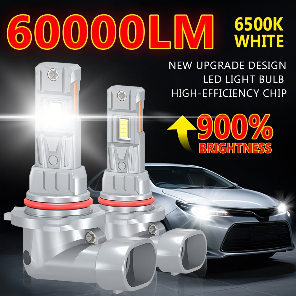 升级款H1 9005 9006 LED灯泡2个装，超亮迷你尺寸60000LM，12V 6500K白色带风扇，适用于汽车大灯、LED大灯和雾灯，易于安装，不含电池