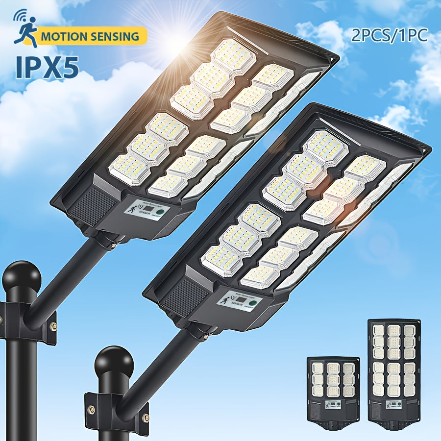 2 Pack / 1 Pack - Super Bright LED Solar Street Light, Outdoor Wall Lighting, Wide Angle Courtyard Light, with Motion Sensor and Remote Control Wall Light - Ideal for Commercial Streets, Parking Lots, Courtyards, Gardens, Garages, Farms