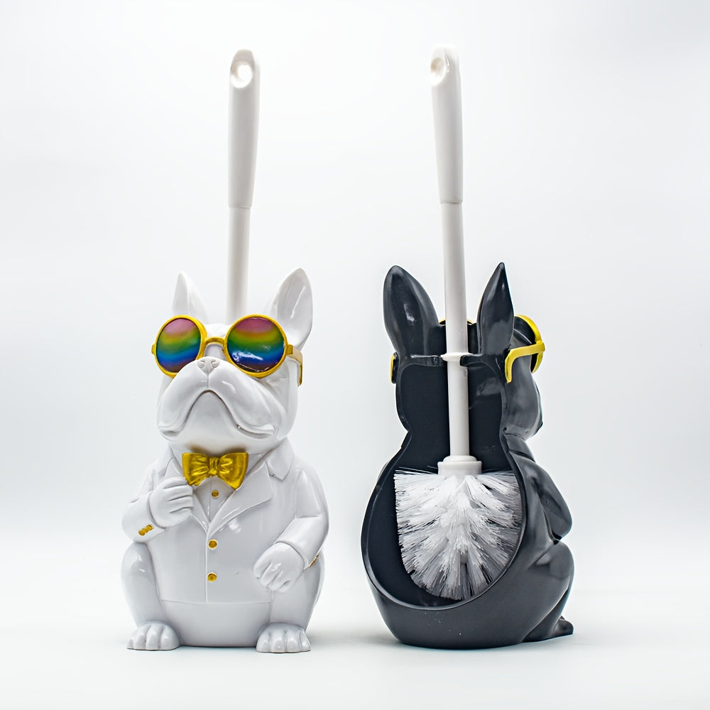 Original Antiqued Copper Dog Sculpture Toilet Brush Holder - Resin Animal Toilet Brush Holder & Compact Plastic Toilet Brush, Bathroom Accessory Set