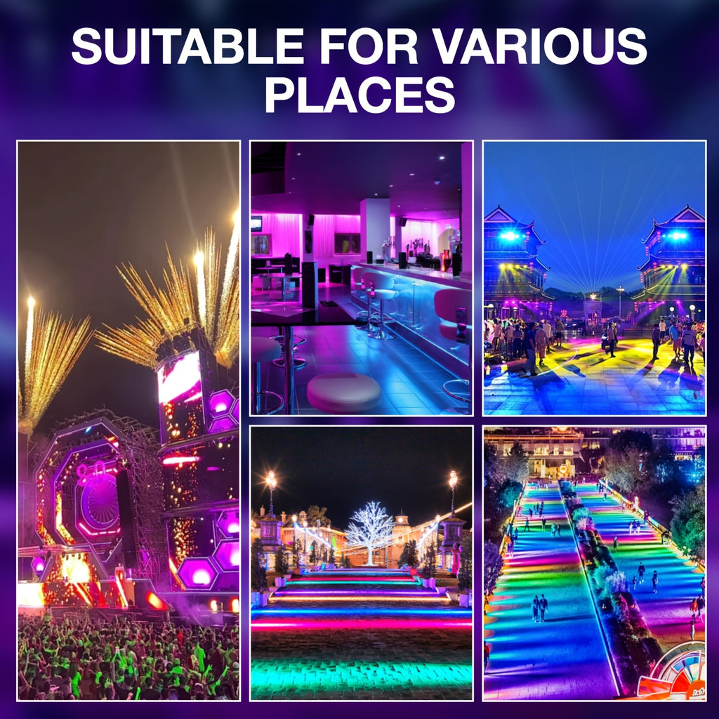 Professional LED stage lighting - 8-channel DMX512 strobe, chase light, with 8-level speed and color-changing effects, 960 pieces 5050 LED beads, 200W, universal voltage 110-240V, suitable for DJs, theaters, concerts