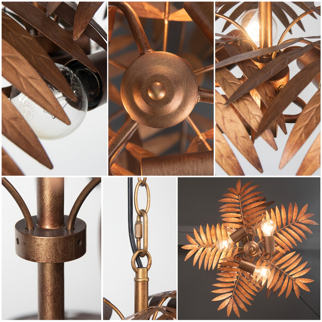 Rustic farmhouse chandelier, gold palm leaf decorative ceiling pendant light, home decor art pendant light