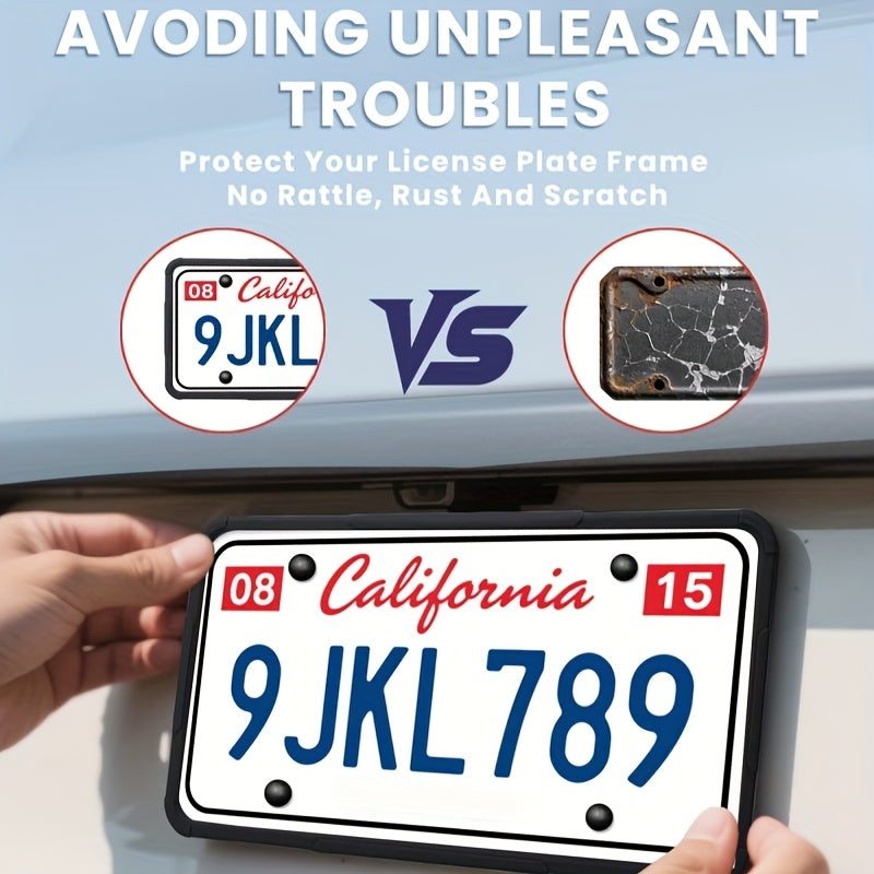2-Piece Black Silicone License Plate Frame, Car License Plate Frame Holder, Universal Front & Rear Truck Frame Protector, Silicone License Plate Frame, Includes Installation Kit Accessories, Rustproof, Shockproof, Waterproof