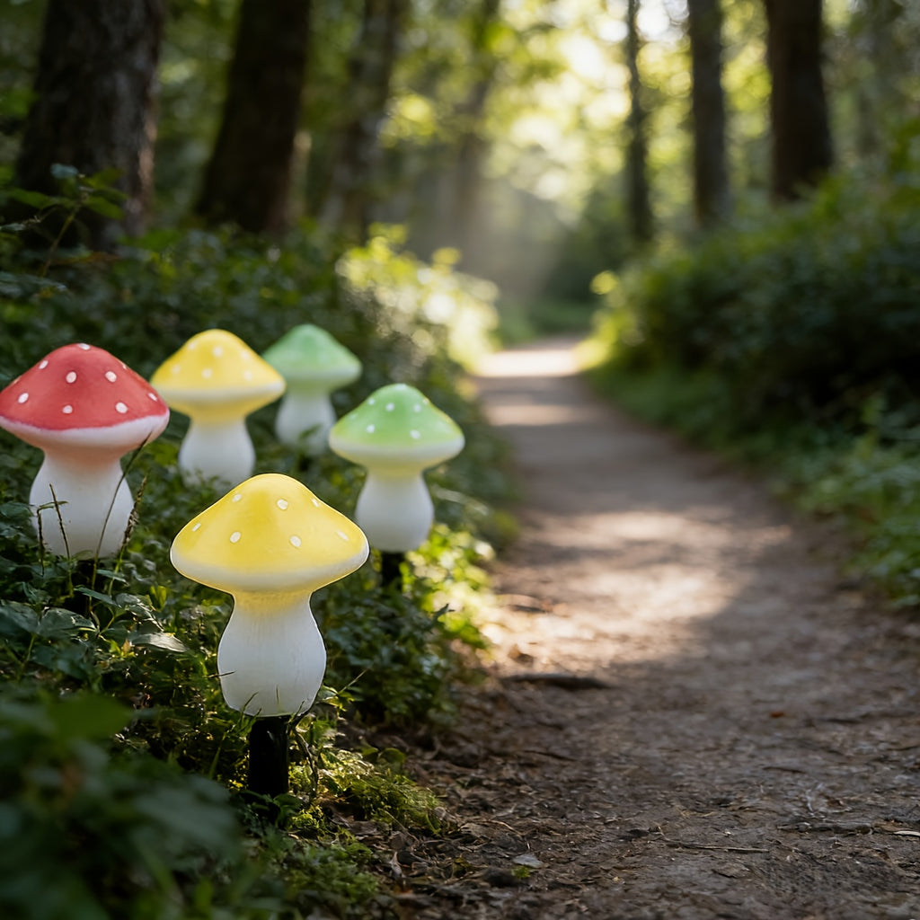 One-to-Five Solar Cartoon Mushroom Ground Insert Light, Outdoor Garden Courtyard Decorative Light, Holiday Atmosphere Light, Automatic On/Off, Decorative Design, Easy Installation, Festive Decoration Light