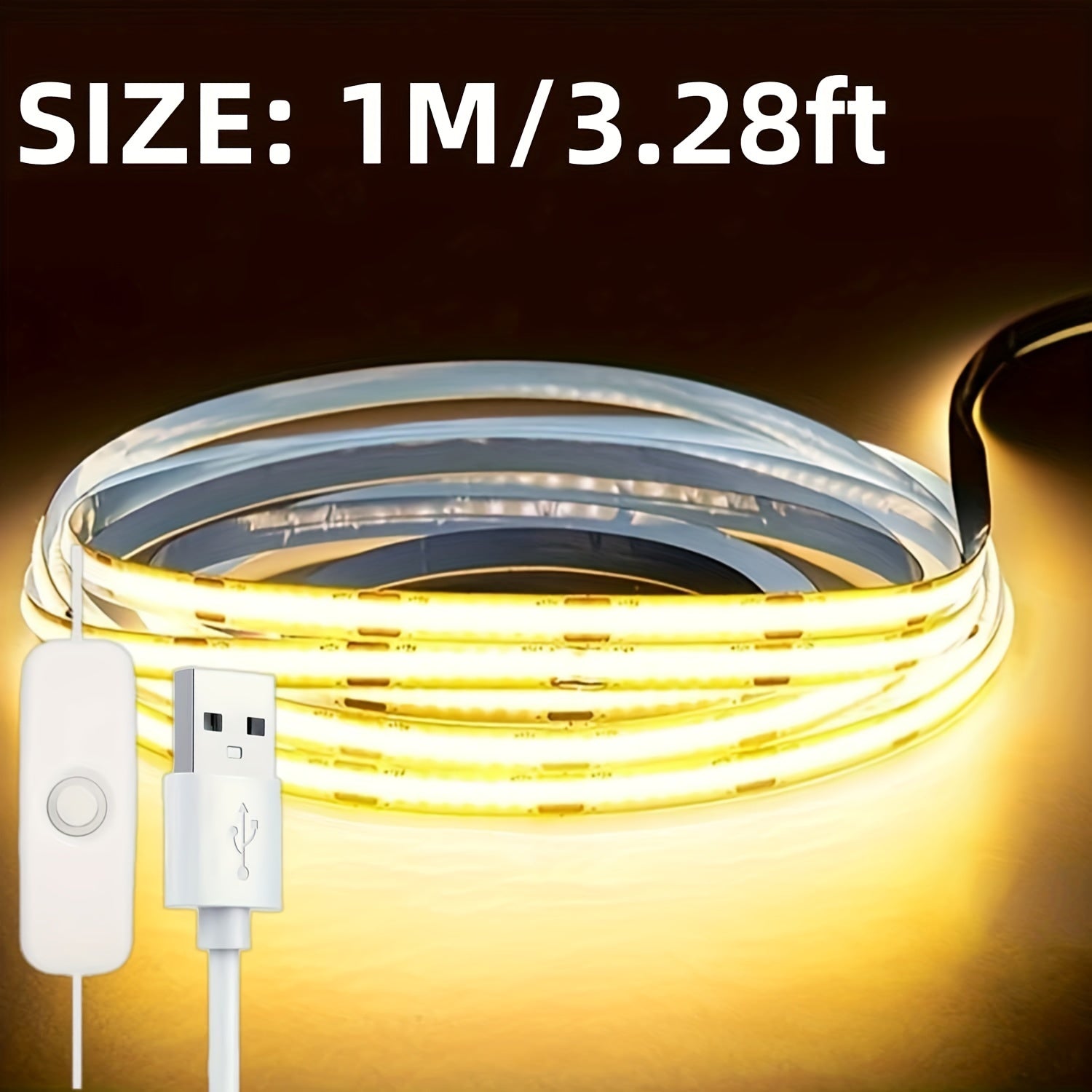 1个按键控制DC5V LED灯带 COB，带USB电源，柔性可裁剪粘性灯带，非常适合酒吧、展览馆、直播餐厅、派对、各种宴会展示和咖啡馆装饰