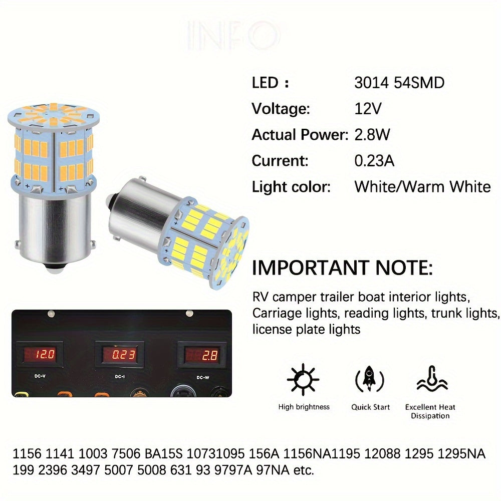 2/4/8-pack RV LED bulb - 3014 54-SMD, DC 12V white/warm white light - suitable for RV, camper van and marine lighting, replaces 1156 1141 1003 BA15S P21W LED interior bulb, battery not included
