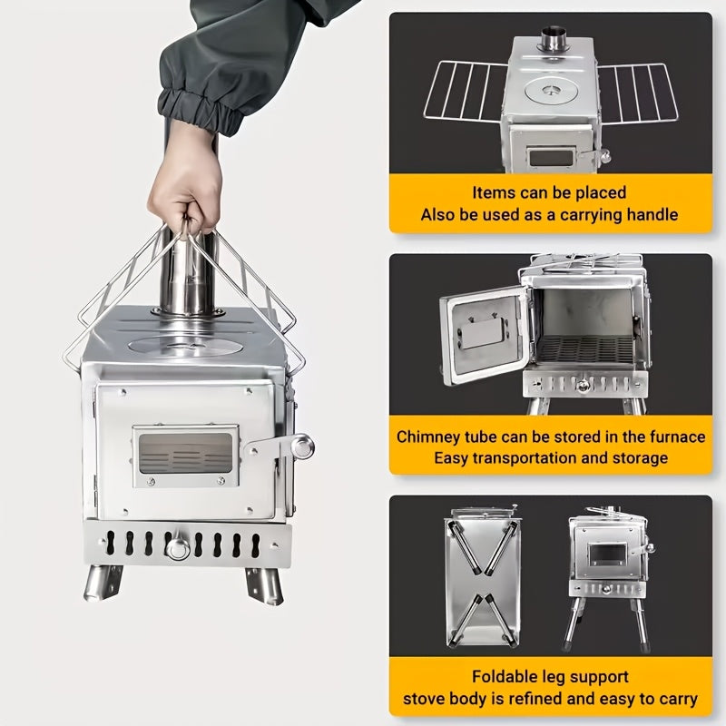 Portable Camping Stove with Chimney Pipe, Designed for Heating and Cooking While Camping
