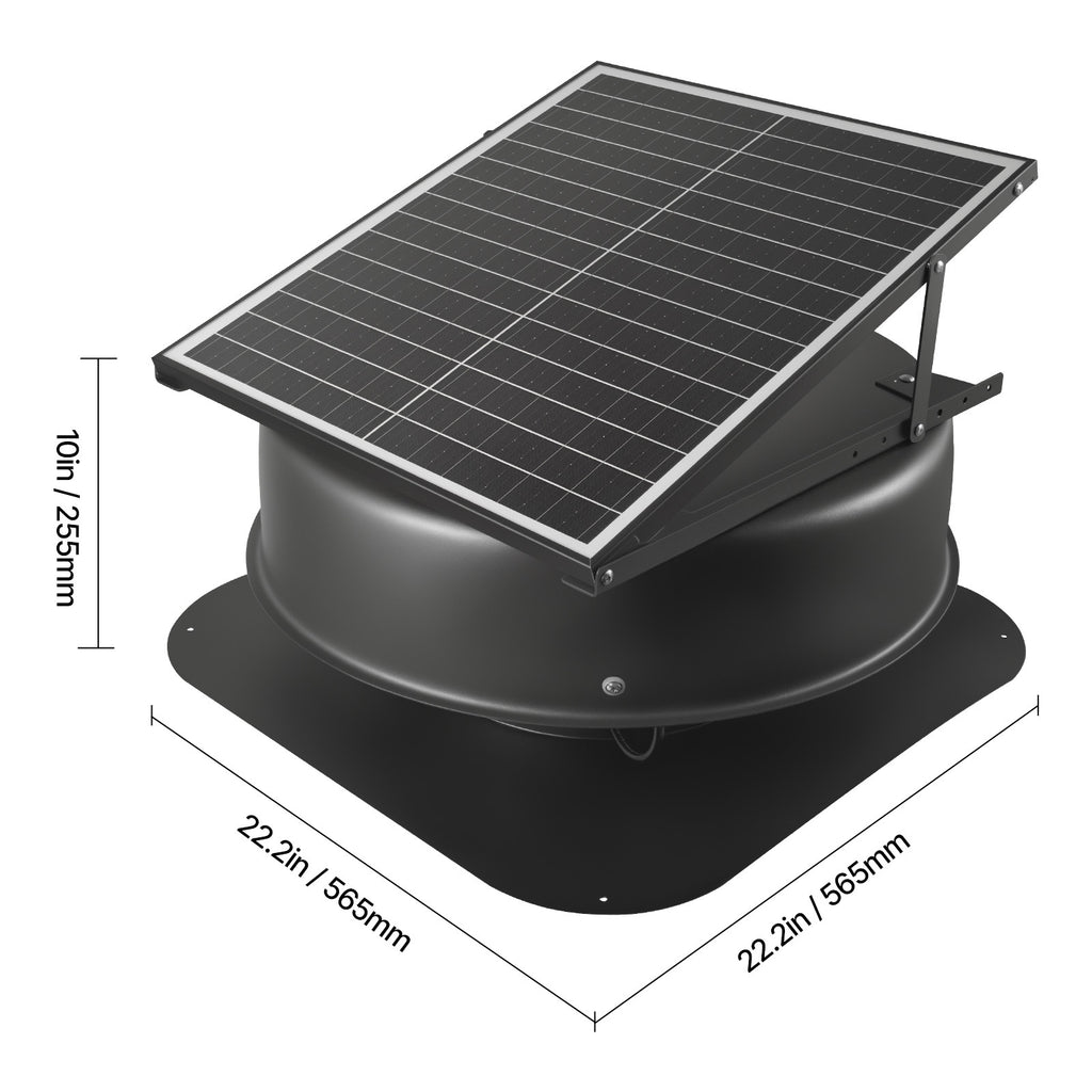 VEVOR Solar Attic Fan, 40W, 1230 CFM High-Airflow Solar Roof Vent Fan, 110V Smart Adapter, Low Noise & Wind-Resistant, for Home, Greenhouse, Garage, Store, RV, FCC Certified
