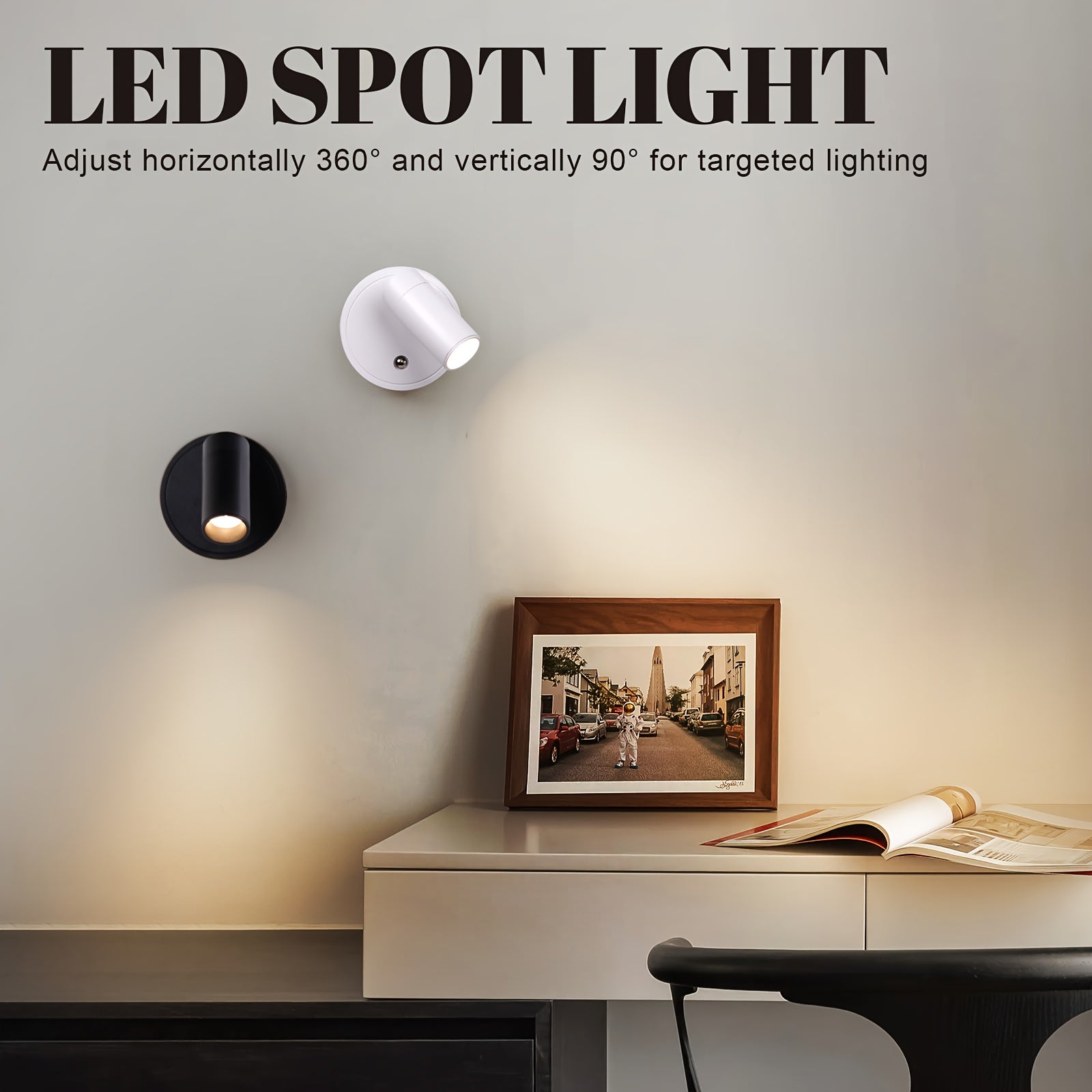 Portable home decorative wall light, magnetic projection light, USB tube light, bedroom wall cleaning light, wall LED light, rechargeable battery, indoor spotlight (3000K/4000K/6000K), dimmable, suitable for plant wall display