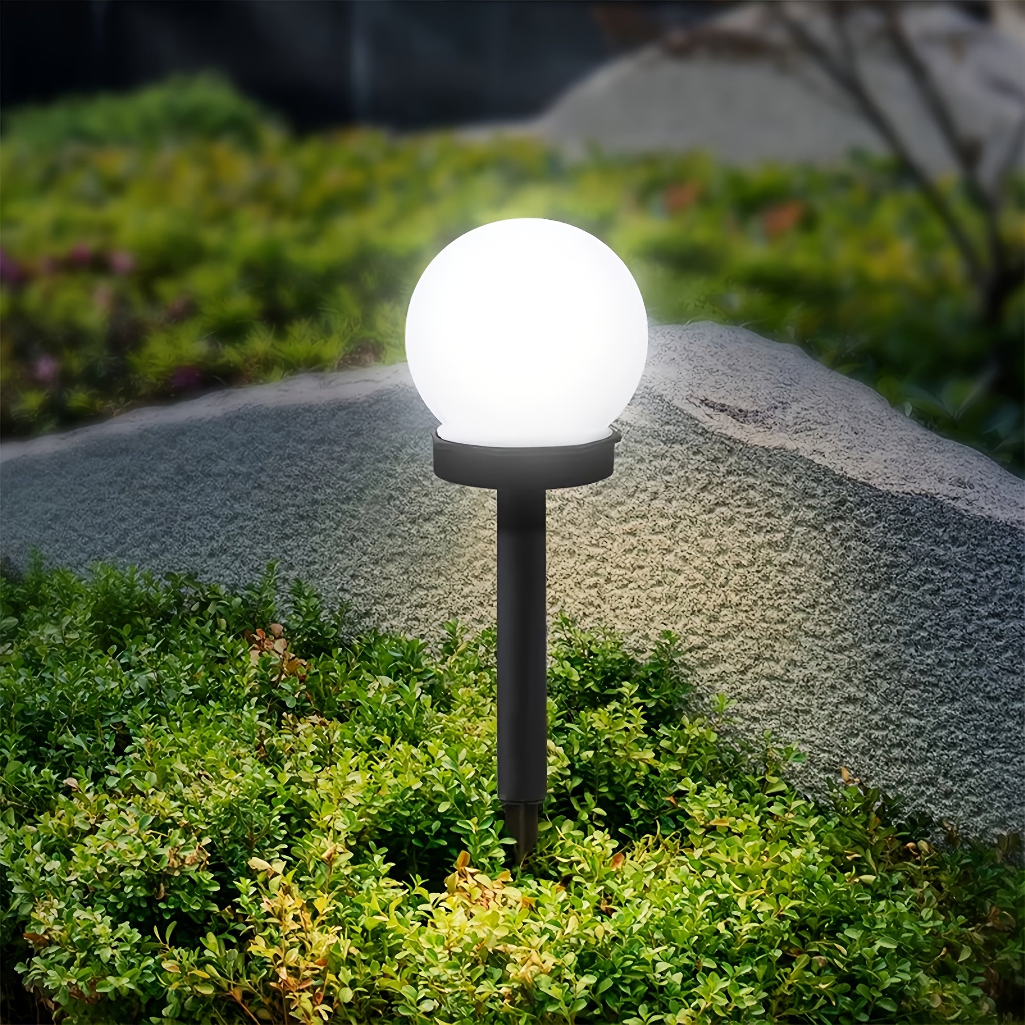 Solar White Ball Lawn Light Landscape Spotlight, White LED Outdoor Globe Courtyard Light, Perfect for Garden, Lawn, Pathway, Walkway Decoration, Solar Globe Light, Street Light, Floor Lamp, Perfect for Festival Party Decorative Light 6pcs