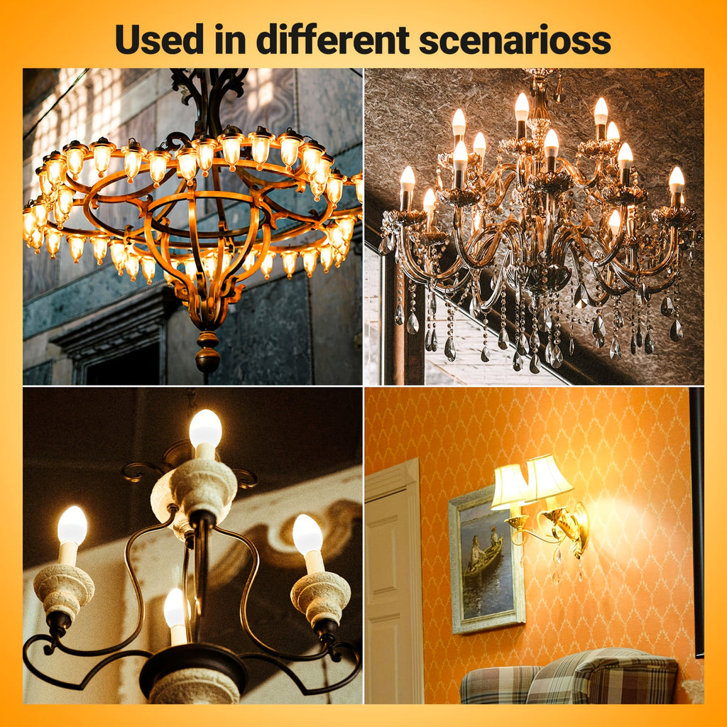 B11/C37 LED candle bulb, 5 watt, 500 lumens (50W equivalent), E12 base, CRI 85+, available in 3000K warm white, 5000K neutral white and 6500K cool white, non-dimmable, suitable for home, bar, restaurant and hotel decoration
