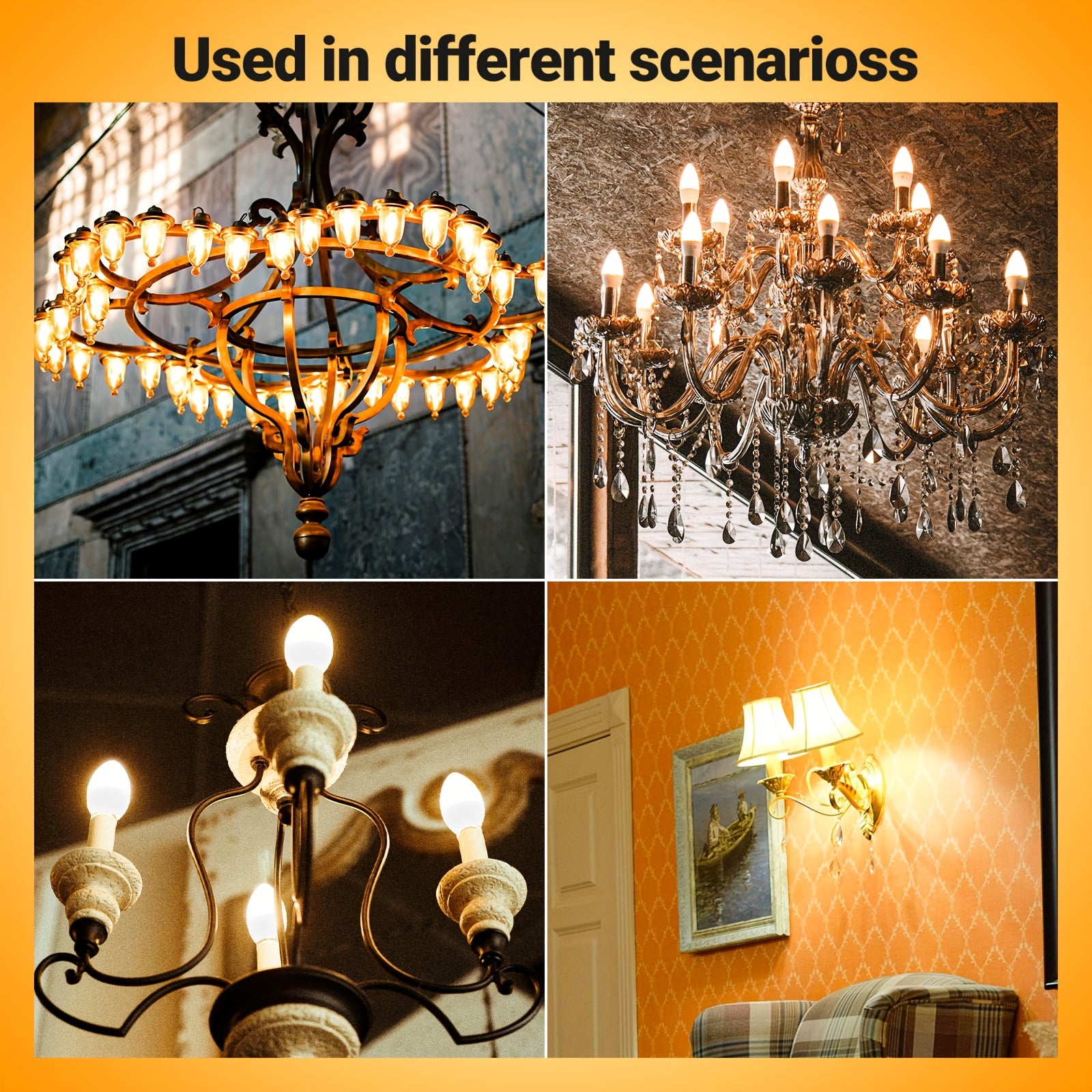 B11/C37 LED candle bulb, 5 watt, 500 lumens (50W equivalent), E12 base, CRI 85+, available in 3000K warm white, 5000K neutral white and 6500K cool white, non-dimmable, suitable for home, bar, restaurant and hotel decoration