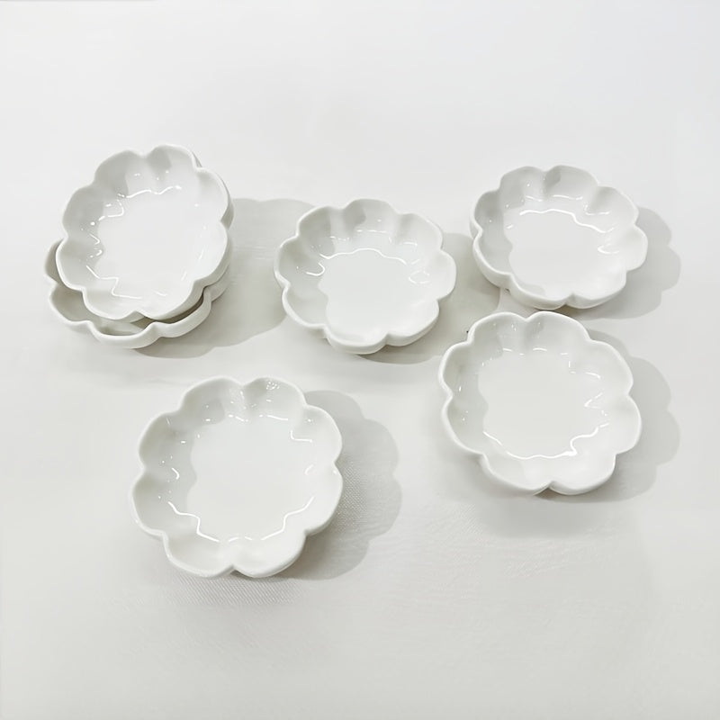 Pure White Lace Ceramic Dinnerware Set, Flower-Shaped, Home Sauce Dish, Dip Tray, Sushi Plate, Snack Plate, Practical Tableware, Microwave Safe