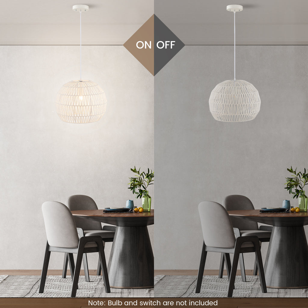 Modern Handwoven Paper Pendant Light with Adjustable Hanging Rope and Removable Metal Frame and Woven Shade, Compatible with E26 Bulbs (Bulb Not Included), 120V Hardwired Ceiling Light, Suitable for Kitchen, Bedroom, Living Room
