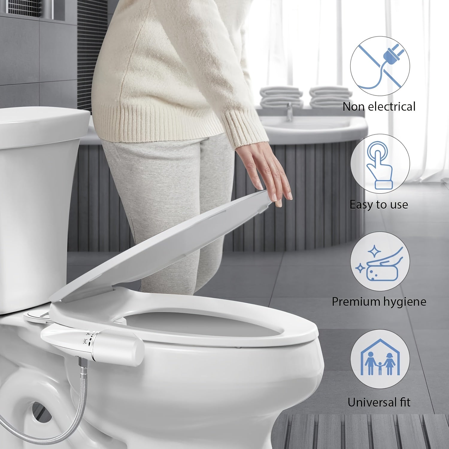 Toilet Attachment – Non-Electric Cold Water Bidet Seat Attachment with Pressure Control, Retractable Self-Cleaning Dual Nozzles for Front & Rear Wash