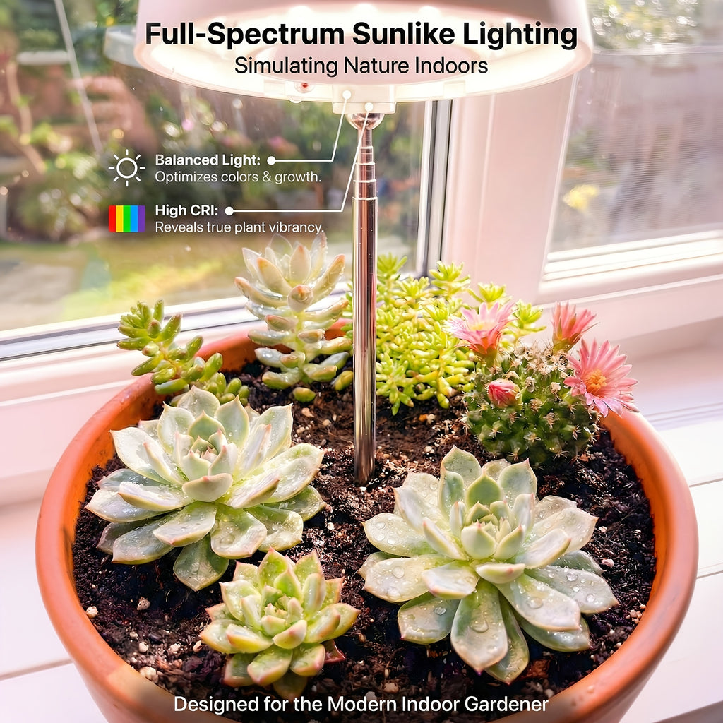 3Pcs Indoor Sunlike Plant Grow Light, Full Spectrum 720° Magnetic Rotatable LED Plant Lamp, 3/6/9H Timer, Dimmable & Height Adjustable, Ideal for Ecological Tank & Decoration, White Version