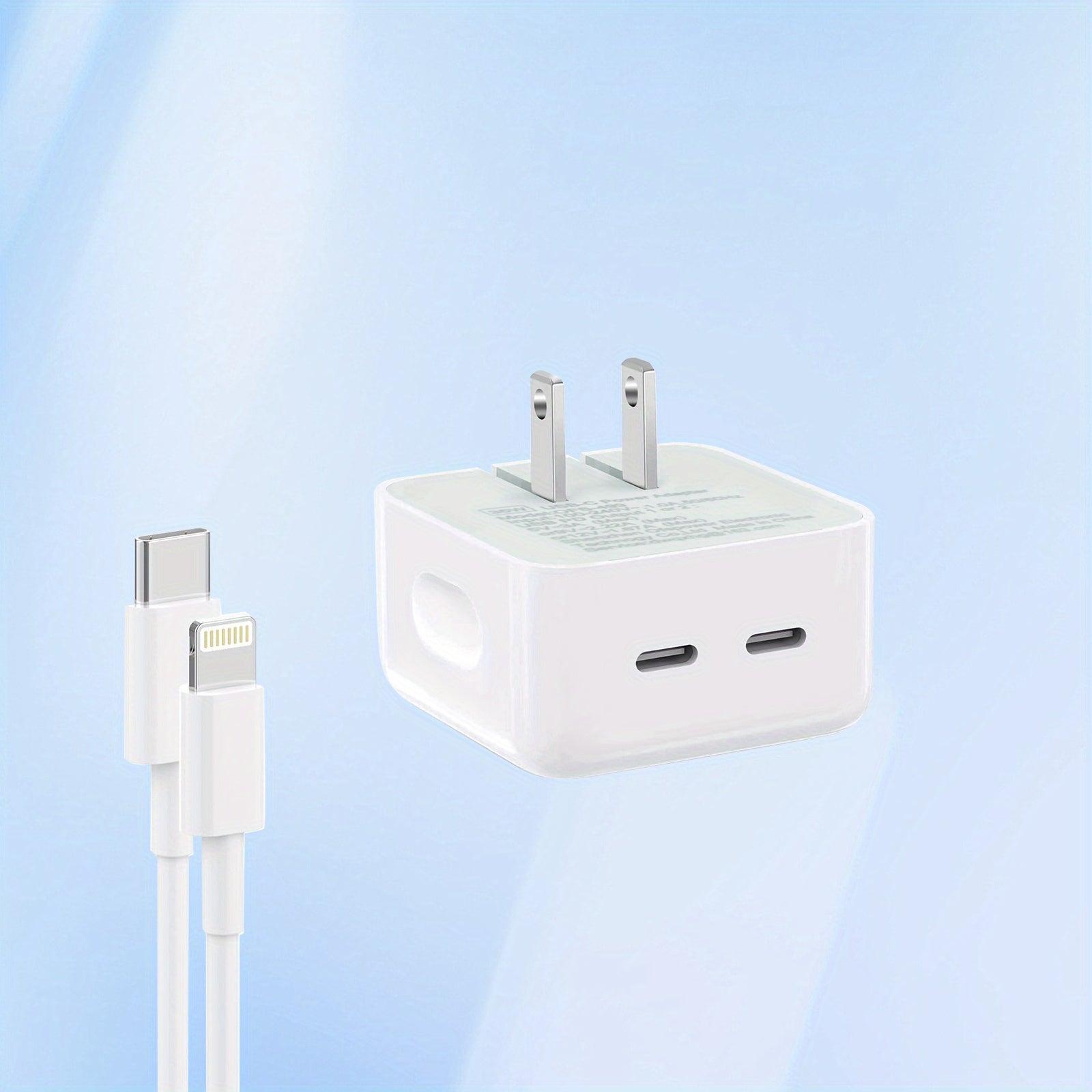 Foldable Dual USB-C Fast Charger - PD Power Adapter, Compatible [MFi Certified] for l Phone 13/ 14 Pro Max & More 4ft Fast Charging Cable Compact Wall Charger