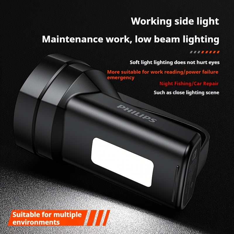 Philips 3000mAh Handheld Strong Light Flashlight, High-Power Outdoor Camping Lighting Emergency Light, Ultra-Bright Portable Rechargeable Home Emergency Flashlight, Multifunctional Strong Light Torch, Outdoor Hiking Light, Outdoor Gear/