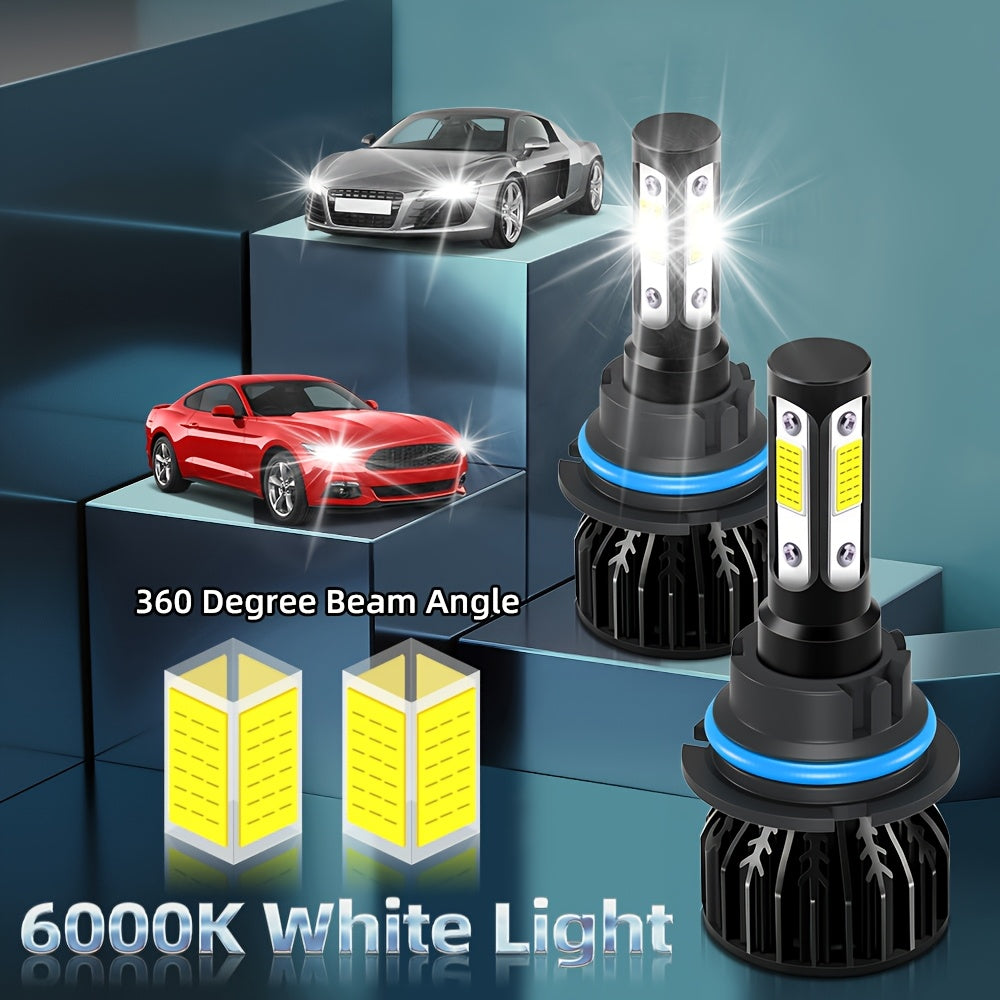 2 High/Low Beam Headlights, Luminous Intensity 30000 Lumens, 8000K Ice Blue Light, Equipped with 4 Side COB Chips, Including Models 9005/HB3, 9006/HB4, H4, H7, H11, H13, 9004 and 9007, No Battery Included