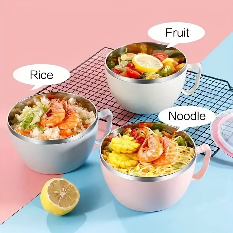 Stainless Steel Insulated Noodle Bowl with Lid – Double-Layer Leak-Proof Design, Perfect for Hot Meals, Instant Noodles &amp; Takeout Food – Durable &amp; Easy to Clean – Ideal Choice for Home, Office, School Lunch Box, Travel Food Container
