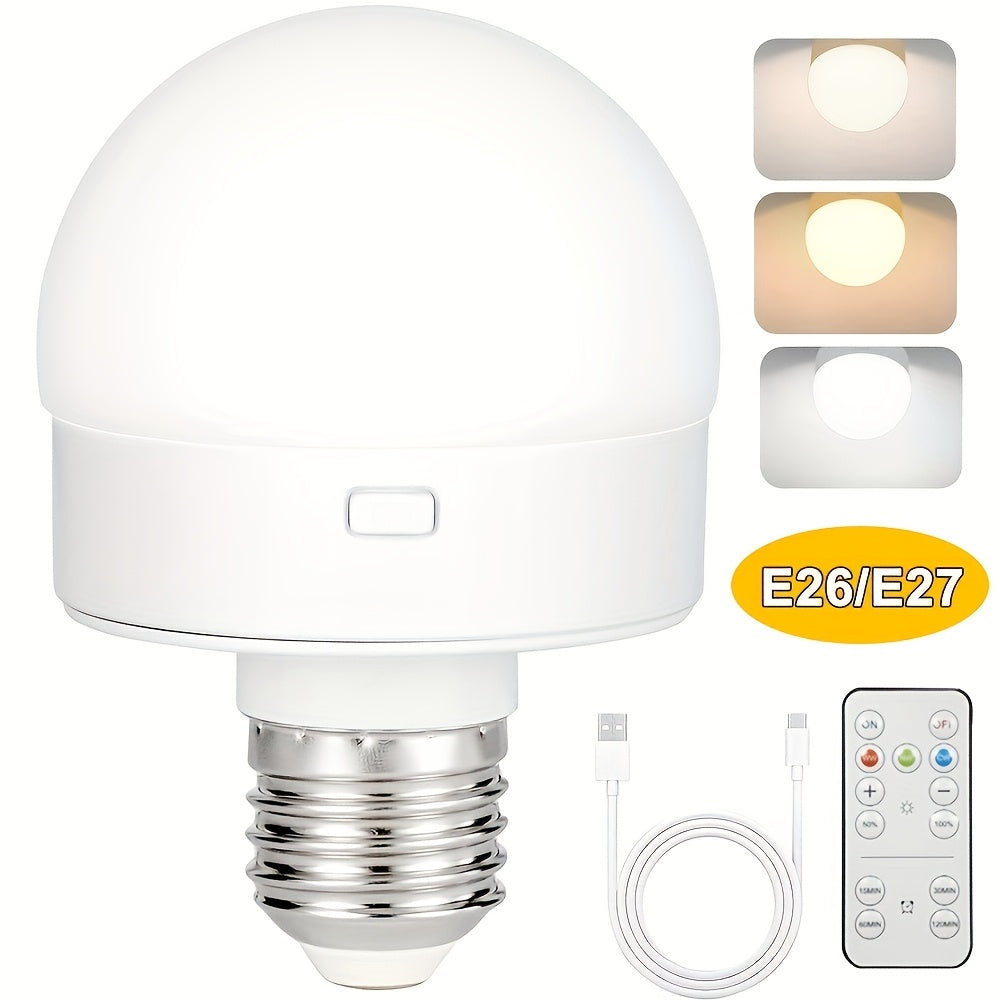 Rechargeable smart LED bulb, E26/E27 base bulb, with remote control for adjustable color temperature and brightness LED light, USB rechargeable bulb, suitable for living room, bedroom, chandelier, floor lamp