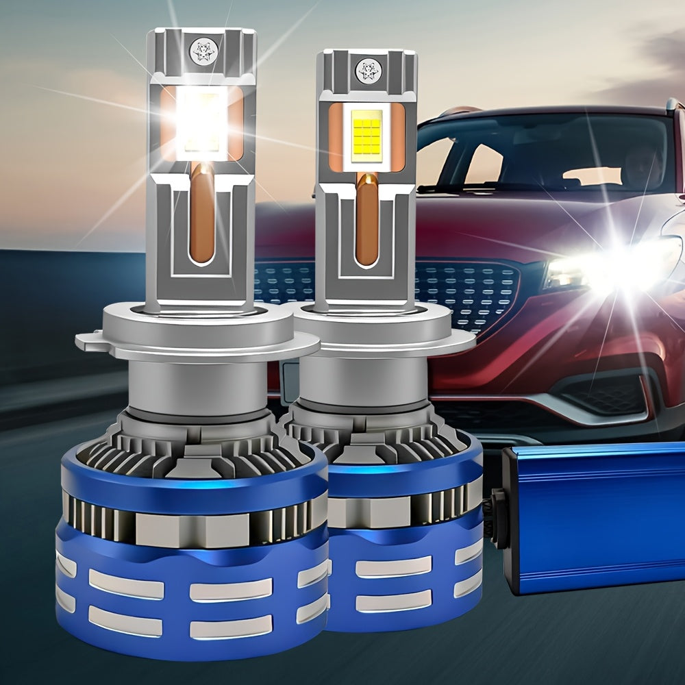 2Pcs 59500 Lumens High Brightness H7/H18-QP006 9005/HB3 9006/HB4 H1 H4 LED Bulbs, 300W Power, Super Bright 6500K White Light, High/Low Beam CSP LED Headlights, Long-Lasting Durability, Aluminum Construction