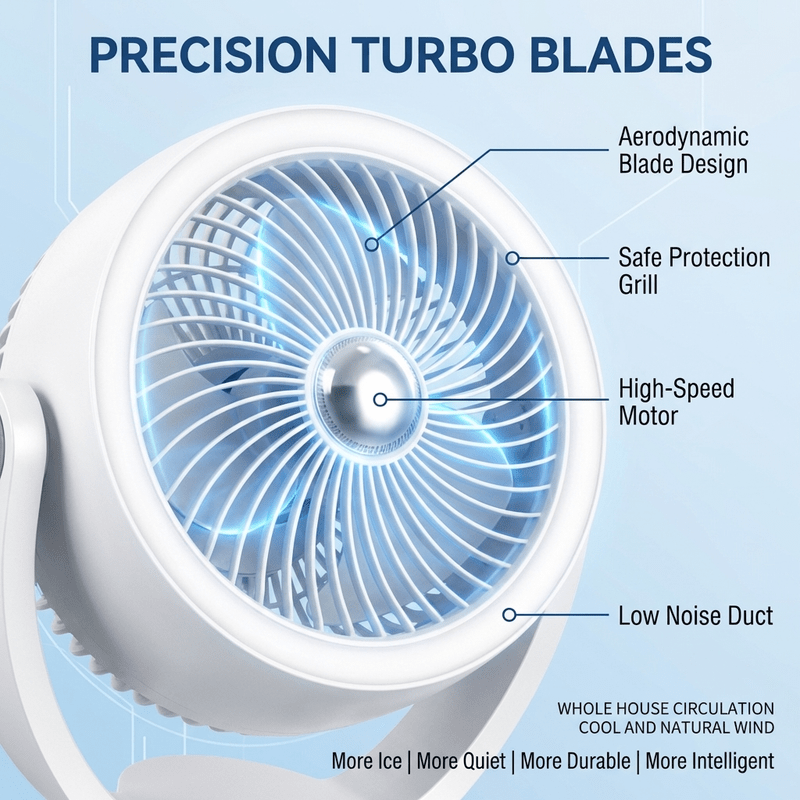 USB Ice Feeling Circulation Fan, 10 Inch Small Desktop Fan, Desktop & Wall Dual Use, High Airflow, Ultra Quiet, 3 Blades, Unique Air Duct Design, Engine Hurricane Wind