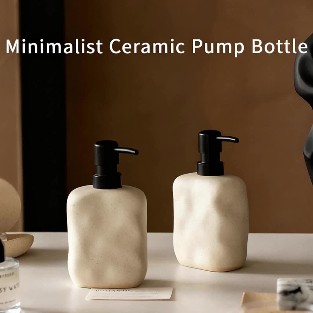 Wabi-Sabi Ceramic Refillable Bottle - Minimalist High-End Japanese Bathroom Bottle, Sand Color, for Hand Soap, Shampoo, Lotion, etc. Aesthetic & Practical Gift for Christmas for Lover & Friend – Elevate Your Space & Lifestyle
