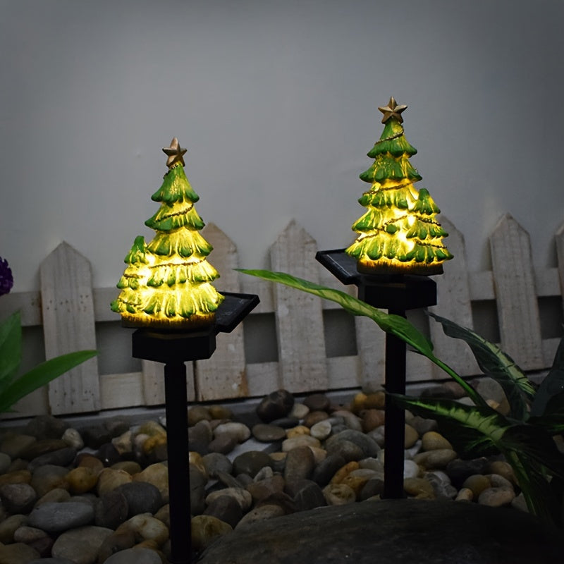 太阳能圣诞树灯树脂工艺品LED户外照明装饰景观灯太阳能花园灯草坪灯用于庭院花园路径草坪节日装饰圣诞节