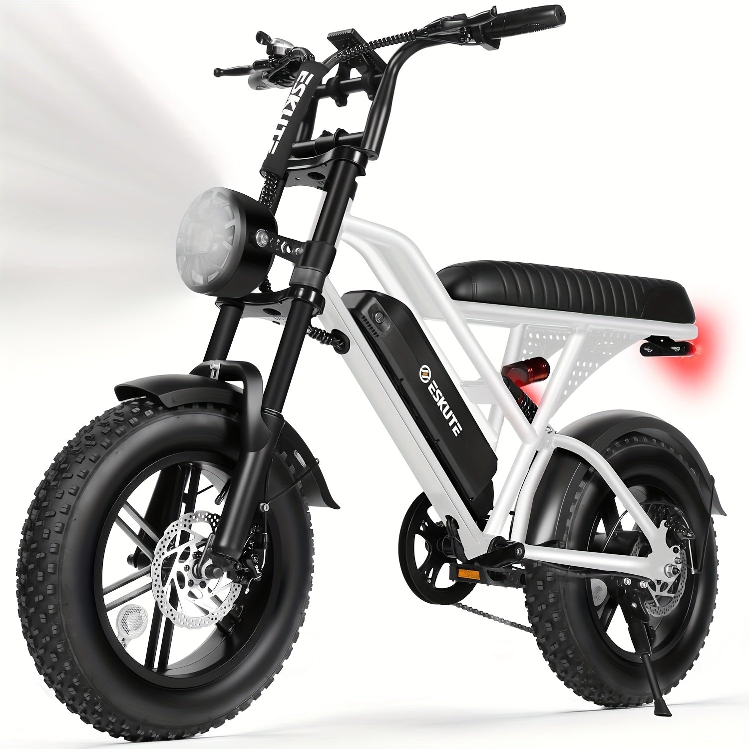 ESKUTE V100 成人电动自行车 | 749W 额定功率电机，27.9MPH 最高速度，最大行驶距离达 60 英里，16 英寸大轮，48V 13Ah 电池，7 速，全地形双悬挂，都市风格