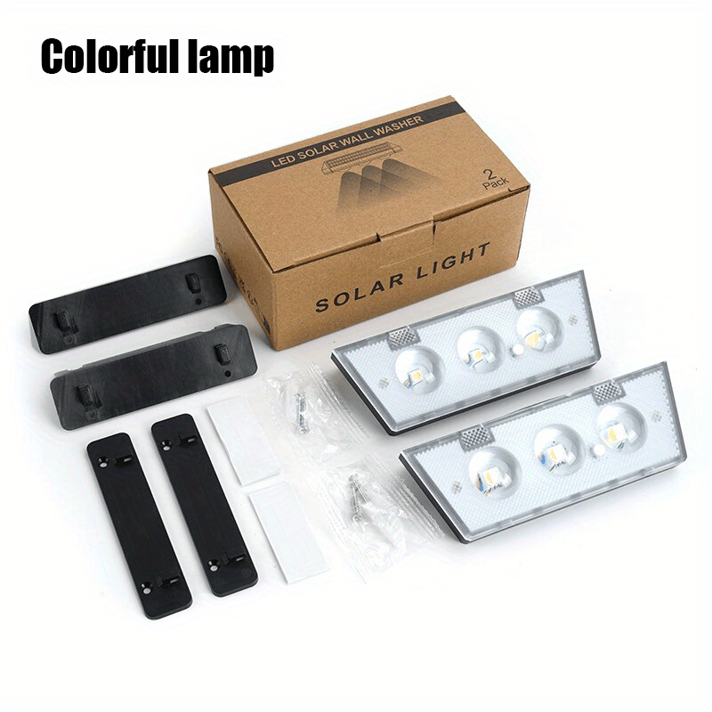2 Solar Outdoor Courtyard Lights - 8 Color Changing Modes (3 LED Beads), Wall Washing Light, Suitable for Garden, Courtyard, Porch and Garage Decoration, Easy Installation