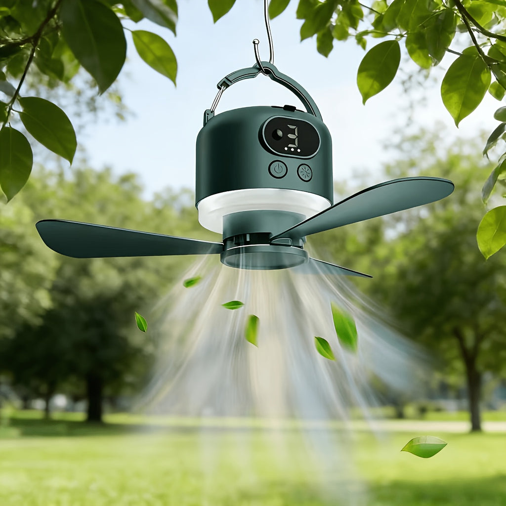 Household USB Fan Outdoor Camping Fan Tent Hanging Fan, Large Capacity Long Endurance Portable Rechargeable Camping Fan with Lighting, Emergency Camp Light, Movable Mini Ceiling Fan Mobile Power Bank